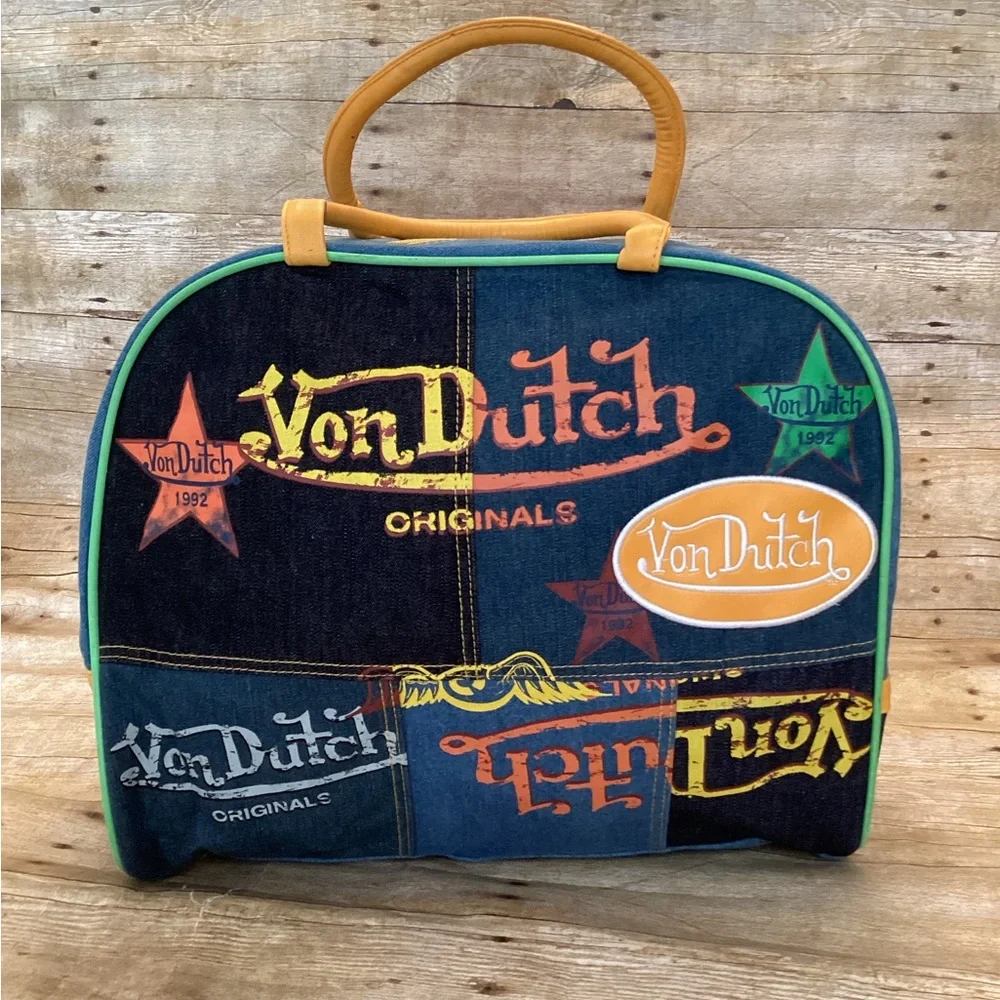 Y2K Iconic Von Dutch Denim Bowler Bag